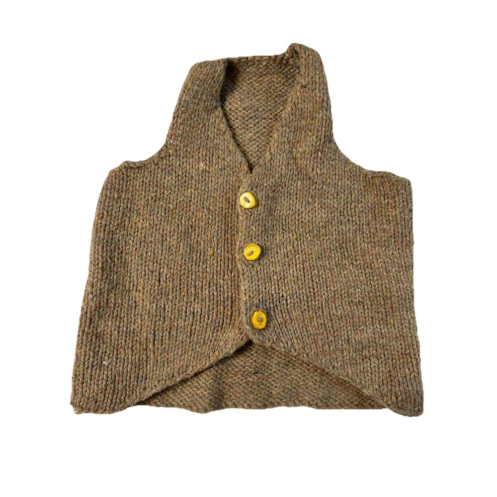 Vtg Handmade Knitted Knit Baby Toddler Brown Sweater Vest Photo Prop 12-18mon??